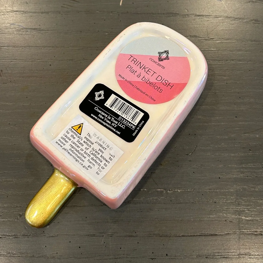 Pink Popsicle Shaped Ceramic Jewelry Trinket Tray